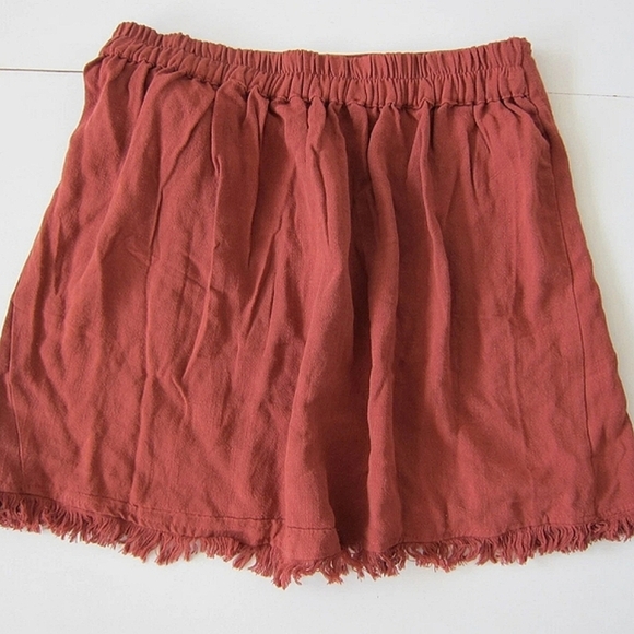 Natural Life Rayon Flax Burgundy Red Fringe Wrap Mini Skirt Size Large - Picture 2 of 6